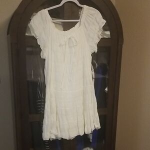 Max Studio White Smocked Peasant Mini Dress